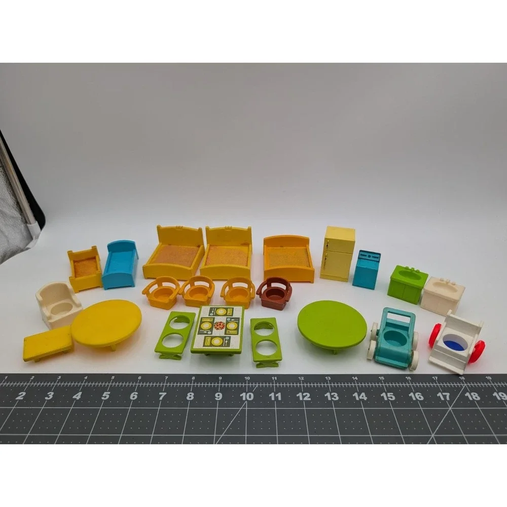 Fisher Price Little People Furniture Bed Picnic Table Bench Kitchen Vintage Lot